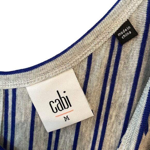 Cabi Sz M Blue Gray Stripe Long Relaxed fit Comfortable Semi-Open Back Tank Top - Picture 4 of 6